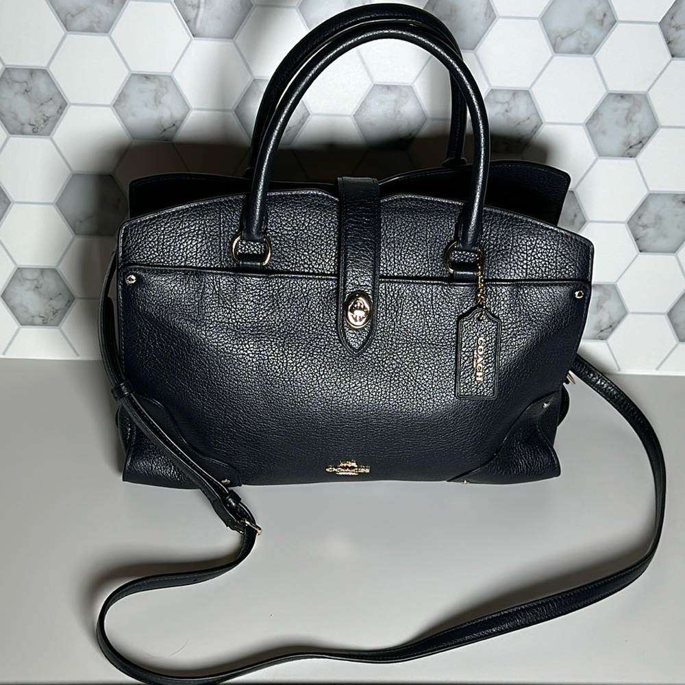 NWOT Coach Mercer Satchel Grain Leather Blue Black Gold Hardwear No. j168-37575